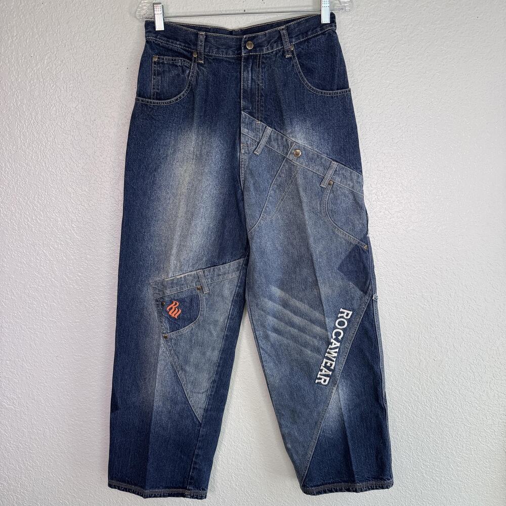 Rocawear Jeans Womens 27 Patchwork Denim Carpenter Baggy Hip Hop Y2K Boys 18?